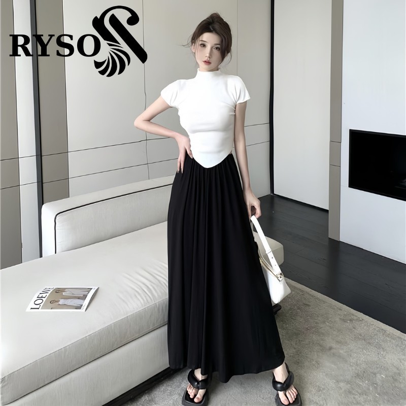 Áo Thun Tay Ngắn Cổ Tròn Tôn Dáng Vải Thun Gân Co Giãn Mềm Mại RYSO FASHION Kiểu Croptop Cổ Lọ Nhún Eo