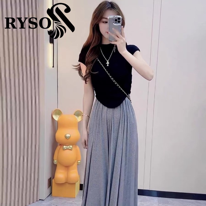 Áo Thun Tay Ngắn Cổ Tròn Tôn Dáng Vải Thun Gân Co Giãn Mềm Mại RYSO FASHION Kiểu Croptop Cổ Lọ Nhún Eo