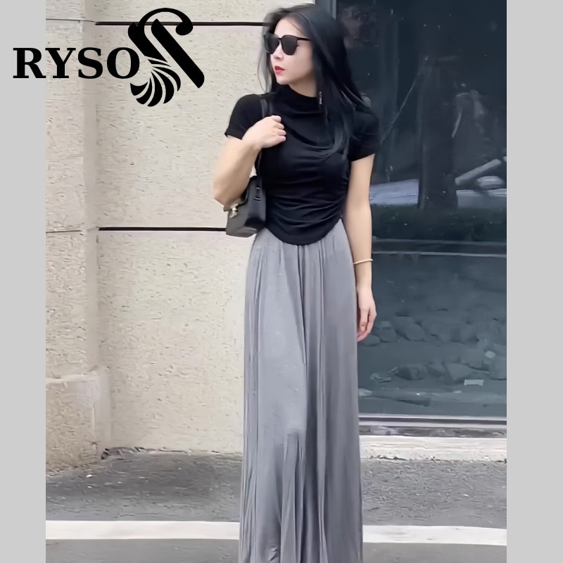 Áo Thun Tay Ngắn Cổ Tròn Tôn Dáng Vải Thun Gân Co Giãn Mềm Mại RYSO FASHION Kiểu Croptop Cổ Lọ Nhún Eo