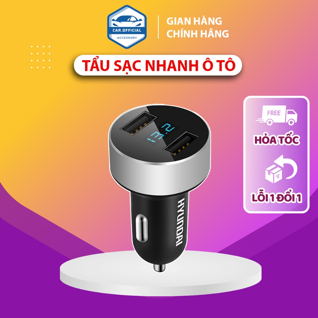 Tẩu Sạc Ô Tô – Tẩu Sạc Nhanh Ô Tô – Bộ Chia Sạc Xe Hơi Car.Official USB Hyundai Cao Cấp HY-36 Hàng Nhập Khẩu