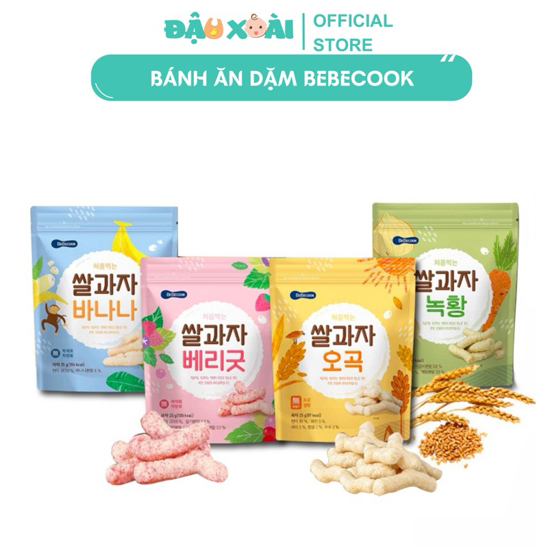 Bánh gạo ăn dặm cho bé 7 tháng BeBecook 25gr/gói Đậu Xoài Shop