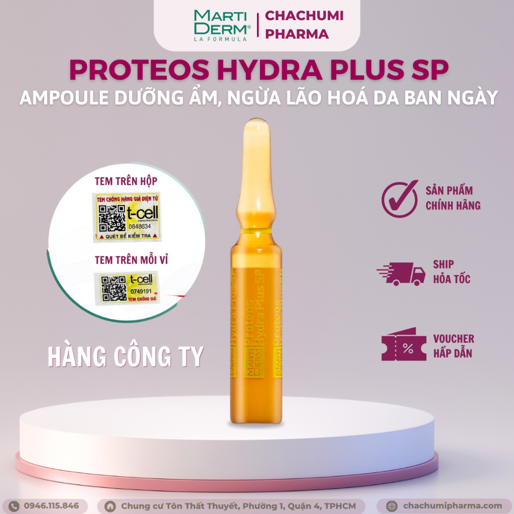 Martiderm the originals proteos hydra plus SP ampoule dưỡng ẩm, làm săn chắc & ngừa lão hoá da ban ngày