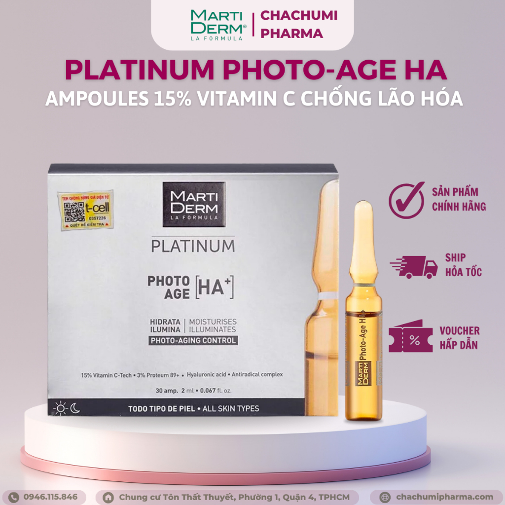 Martiderm platinum photo age ha+ ampoules 15% vitamin c nguyên chất chống lão hóa tách lẻ