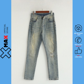 Quần skinny jean nam rách gối MAXSTORE dày dặn co dãn nhẹ dáng suông trendy phong cách Hàn Quốc KS57