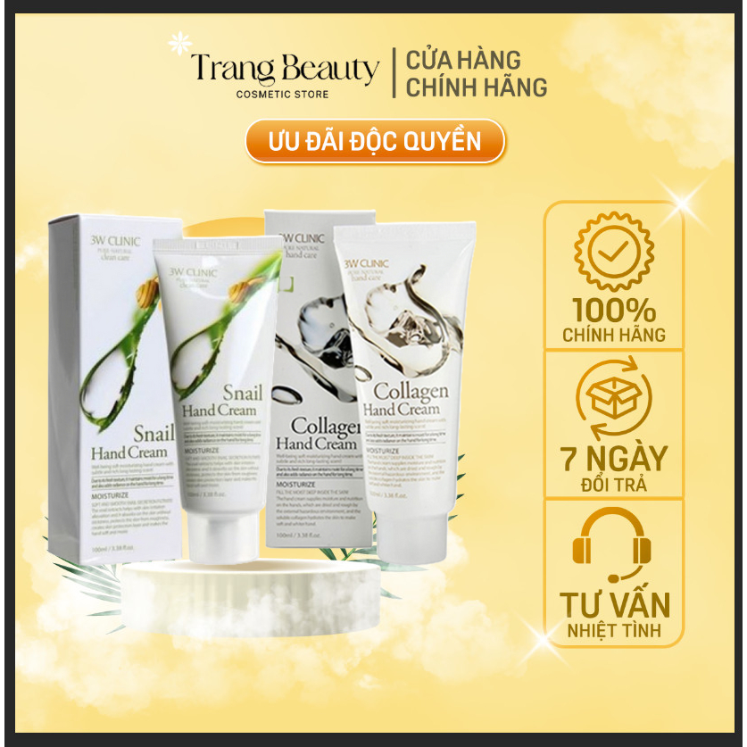 Kem Dưỡng Da Tay Collagen 3W Clinic Collagen, Ốc Sên Hand Cream 100ml