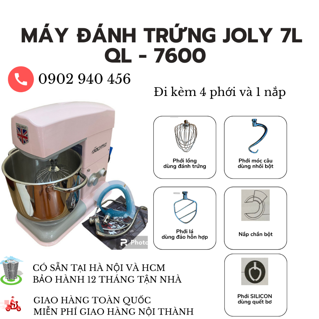 Máy Đánh Trứng Để Bàn Cao Cấp Joly QL 7600 ( Nhồi Nhiều Bột Hơn )