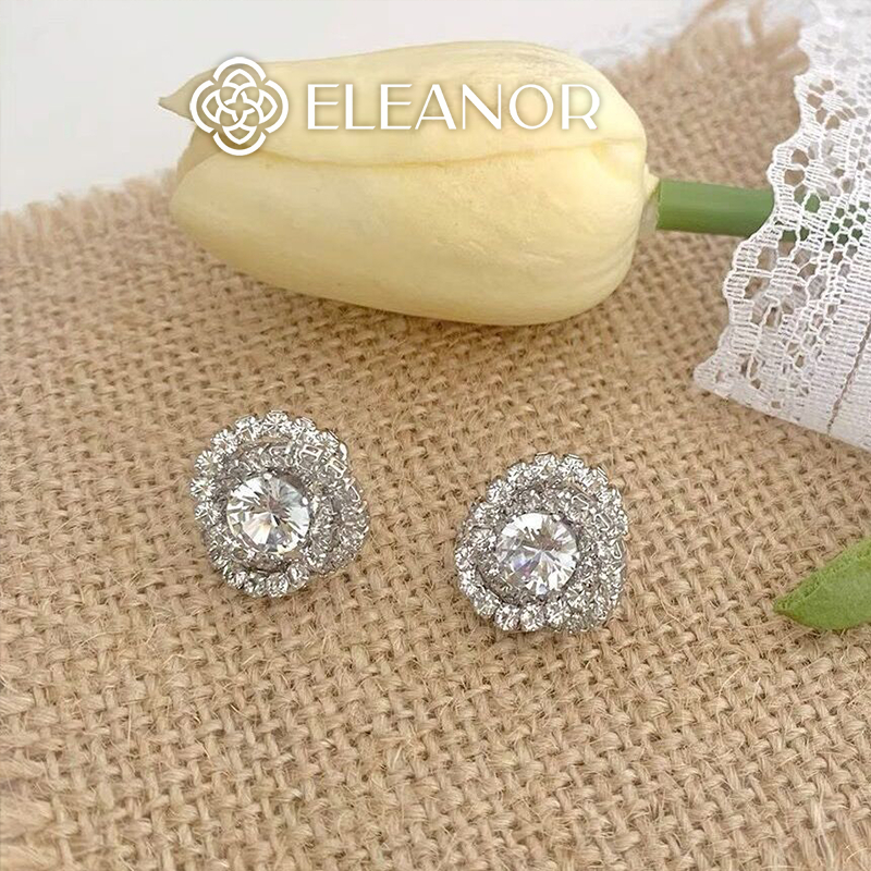 Bông tai nữ chuôi bạc 925 Eleanor Accessories hình hoa đính đá phụ kiện trang sức 6445