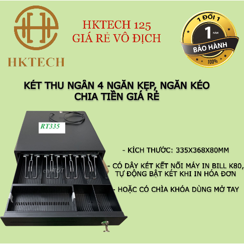 Ngăn kéo đựng tiền, két thu ngân RT335, két 4 ngăn kẹp
