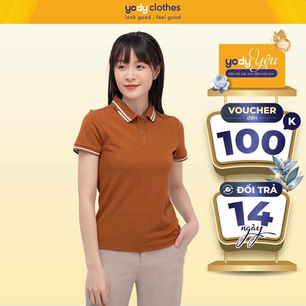 Áo thun polo nữ kẻ to YODY thấm hút mồ hôi, khử mùi siêu tốt APN5070