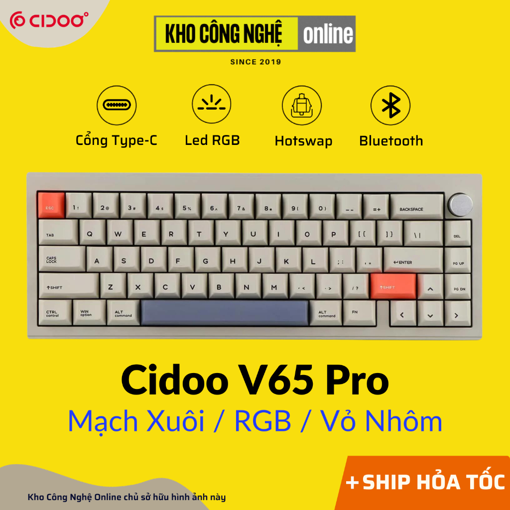 Cidoo V65 Pro - Bàn phím cơ Cidoo V65 Pro Dual mode, Vỏ Nhôm, Mạch Xuôi