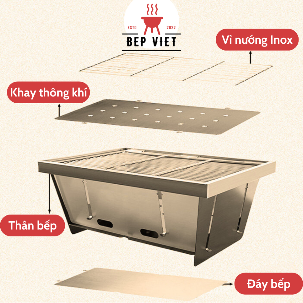 Bếp Nướng Than Hoa Cao Cấp Bếp Nướng Ngoài Trời Gấp Gọn Siêu Mỏng BẾP VIỆT