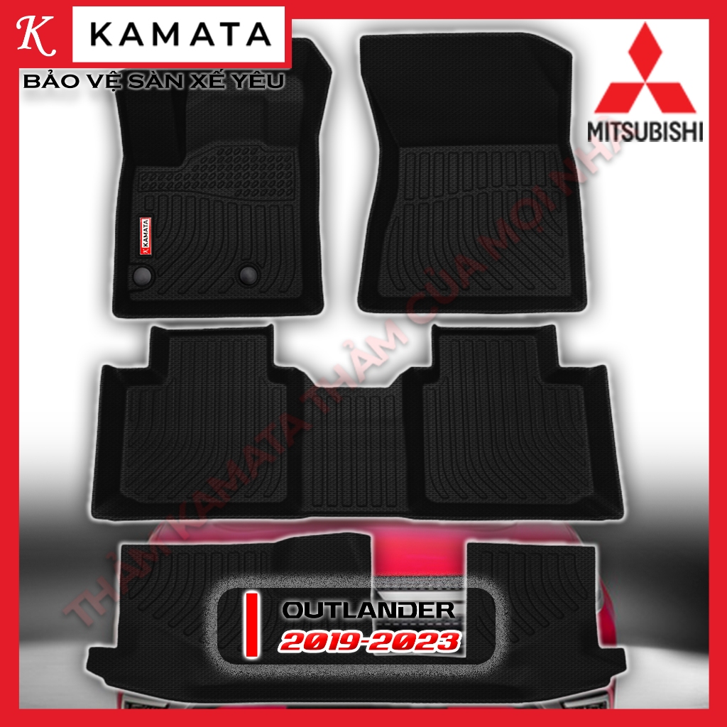 Thảm lót sàn ô tô 3D Mitsubishi Outlander 2019 - 2023 đúc nguyên khối TPE hạt gạo (4 tấm/Bộ)