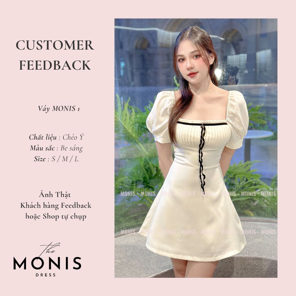 Đầm thiết kế tay bồng chữ A nơ sọc ngực MN1