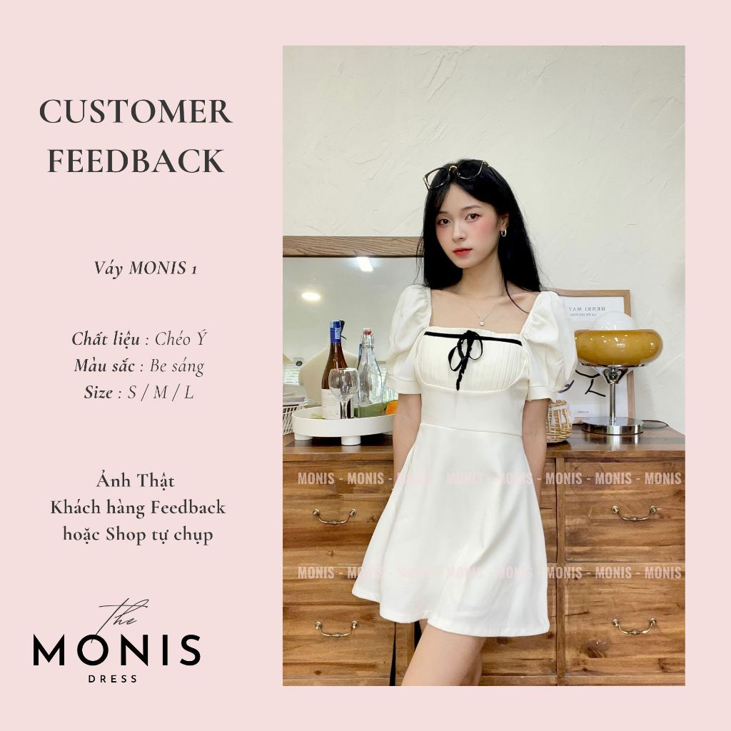 Đầm thiết kế tay bồng chữ A nơ sọc ngực MN1