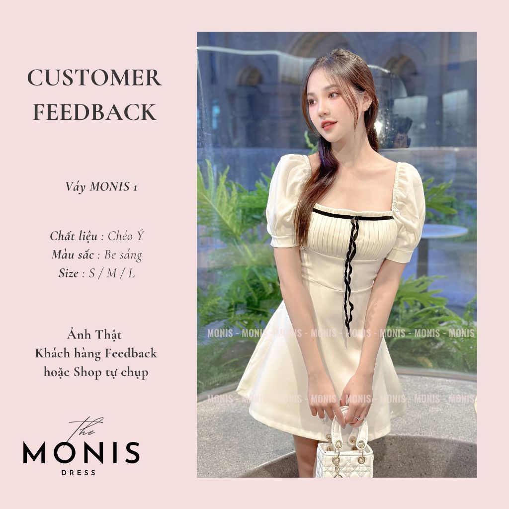 Đầm thiết kế tay bồng chữ A nơ sọc ngực MN1