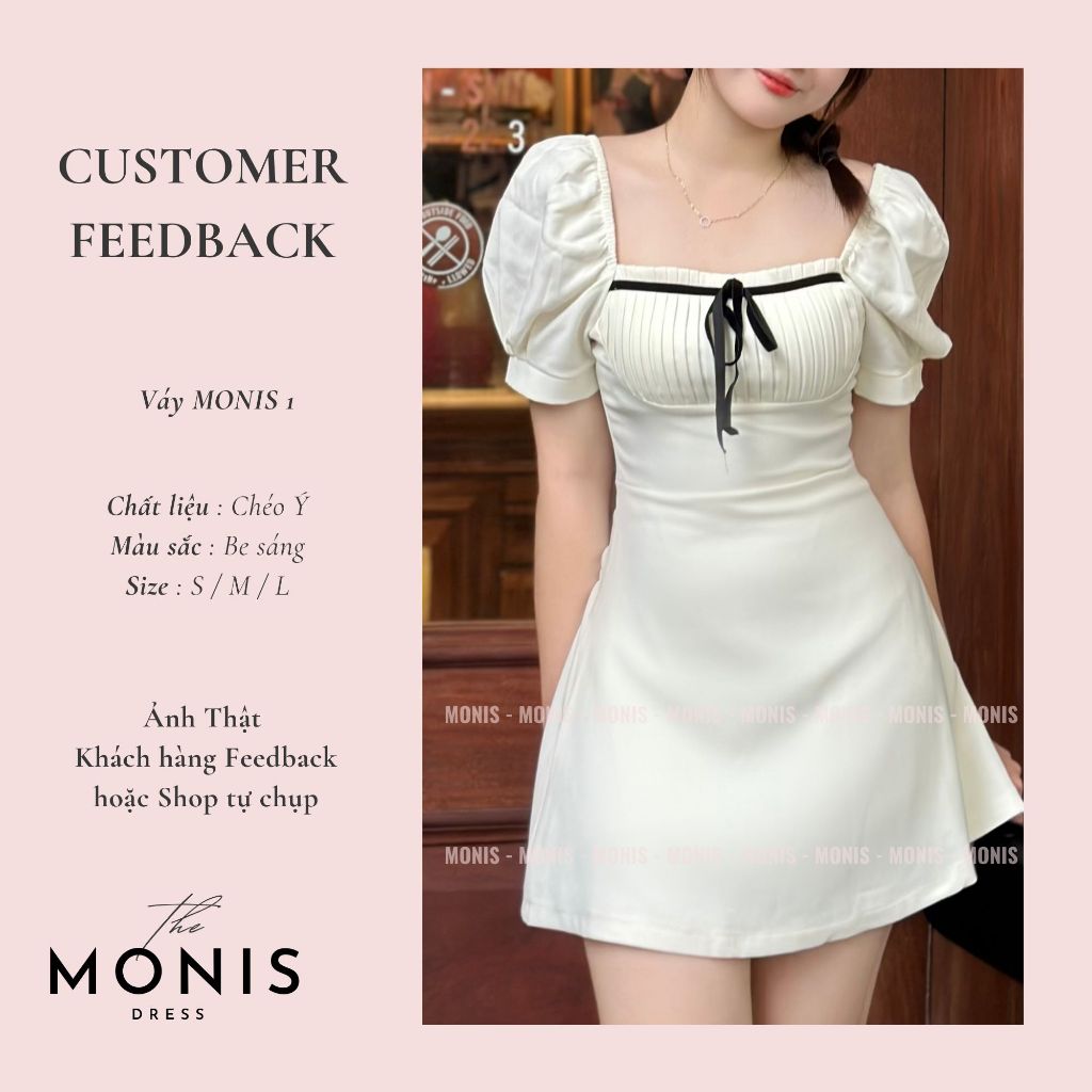 Đầm thiết kế tay bồng chữ A nơ sọc ngực MN1