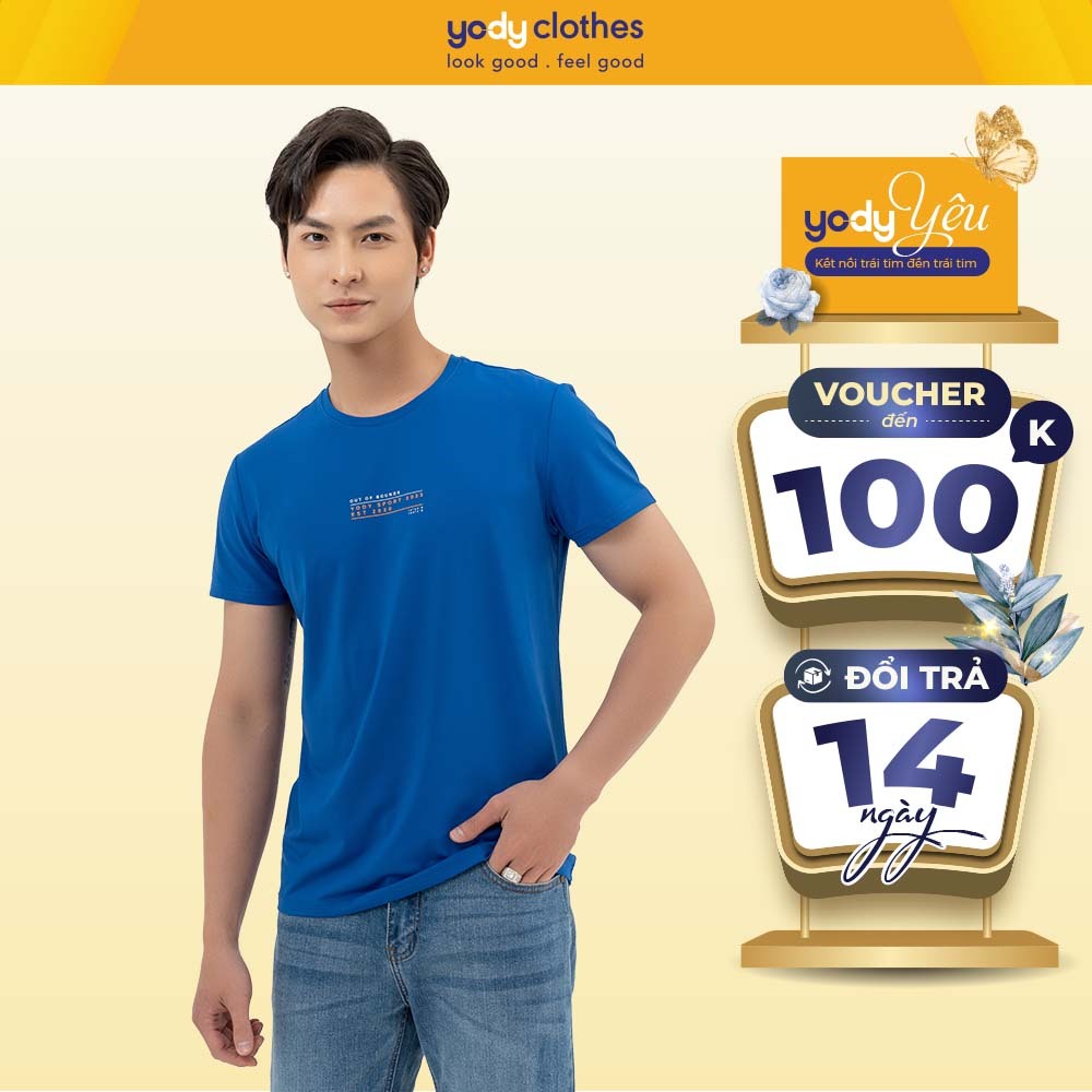 Áo thun thể thao nam YODY in chữ tập gym cổ tròn ngắn tay T-shirt Thể Thao Nam Out Of Bounds STM6071