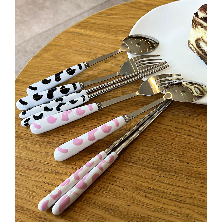 Bộ thìa dĩa đũa bò sữa hồng BTDD2a có hộp đựng văn phòng du lịch dã ngoại