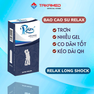Bao cao su Relax Long Shock Ultra Thin trơn, siêu mỏng, kéo dài thời gian quan hệ hộp 12 BCS