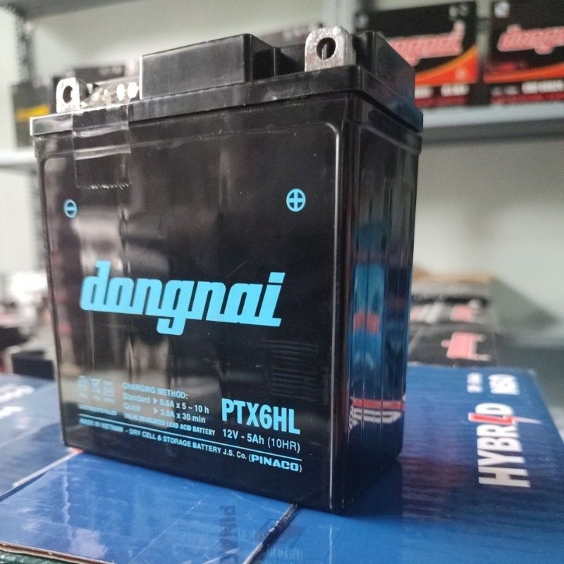 Bình acquy xe máy khô miễn bảo dưỡng Đồng Nai PTX6HL | 12V - 5Ah, bình ắc quy xe máy honda 12v.