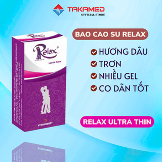Bao cao su Relax Ultra Thin trơn, siêu mỏng, hương dâu hộp 12 BCS