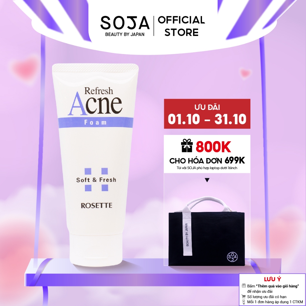 Sữa Rửa Mặt Tạo Bọt Ngăn Ngừa Và Giảm Mụn Trứng Cá Và Mụn Mủ Rosette Acne Refresh Foam 120G