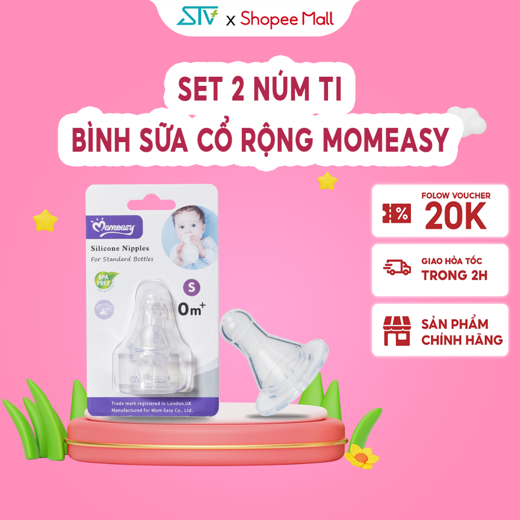 Set 2 Núm Ti Bình Sữa Cổ Hẹp Momeasy Cho Bé