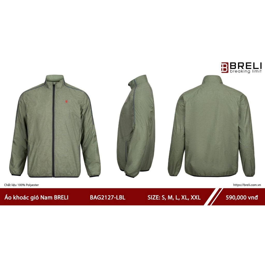 Áo Khoác Gió Thể Thao Nam Thương Hiệu Breli Áo Khoác Nam Màu Xanh Thiết Kế Cao Cấp - BAG2127-LBL