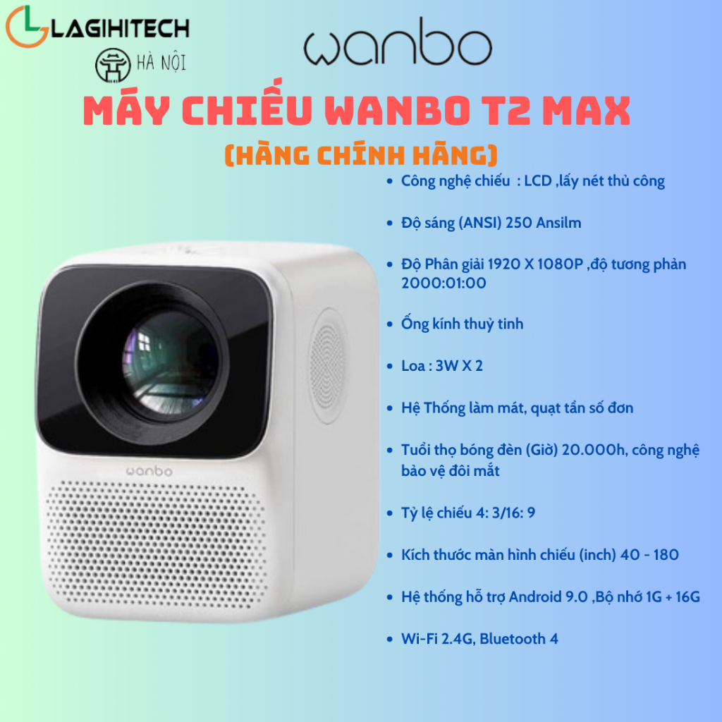 Máy Chiếu Wanbo T2 MAX độ phân giải full HD Android 9.0, 1GB+16G, Công nghệ LCD - Hàng Chính Hãng - Bảo Hành 12 Tháng