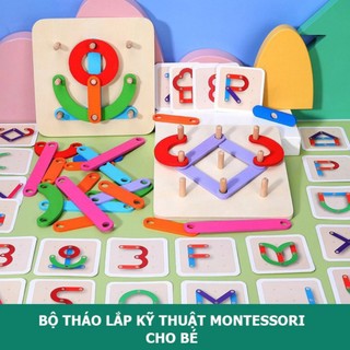 Bộ đồ chơi lắp ráp hình khôi, ghép chữ số bằng gỗ montessori cho bé, đồ chơi giáo giáo dục thông minh