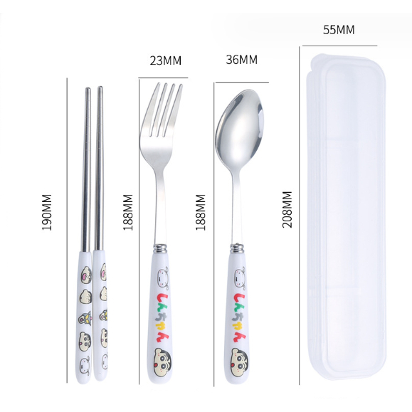 Bộ thìa dĩa đũa shin cậu bé bút chì BTDD5a có hộp đựng văn phòng du lịch dã ngoại