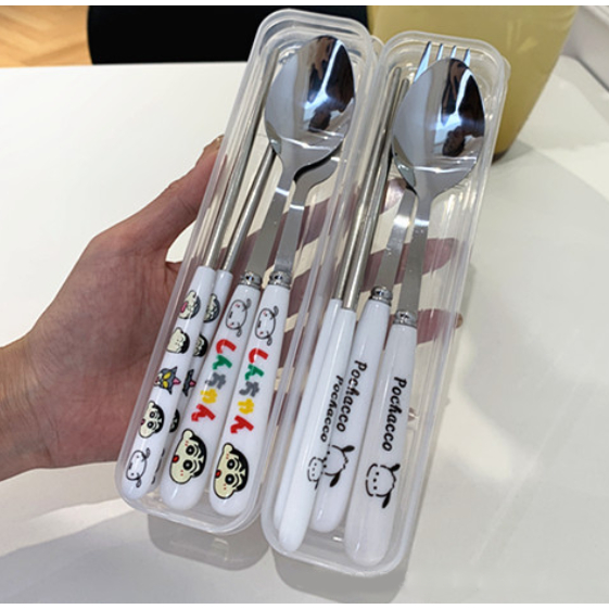 Bộ thìa dĩa đũa shin cậu bé bút chì BTDD5a có hộp đựng văn phòng du lịch dã ngoại