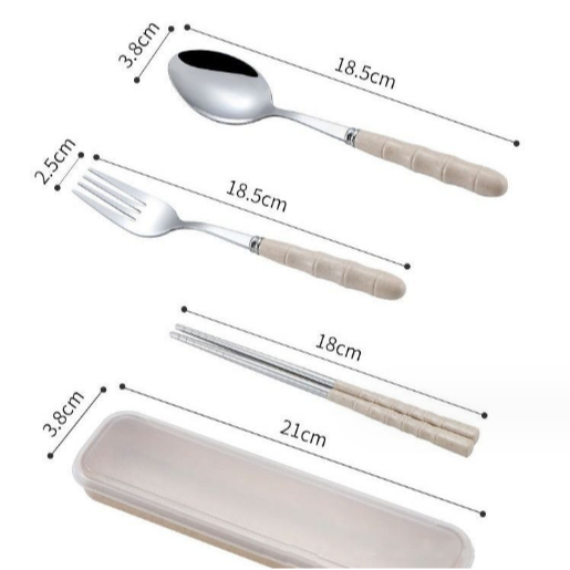 Bộ thìa dĩa đũa pastel có gân BTDD6a có hộp đựng văn phòng du lịch dã ngoại