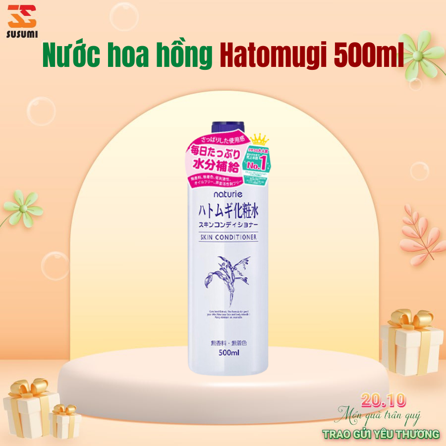 Nước hoa hồng toner ý dĩ Hatomugi Nhật Bản Naturie Skin Conditioner Lotion 500ml Date tháng 12/2025