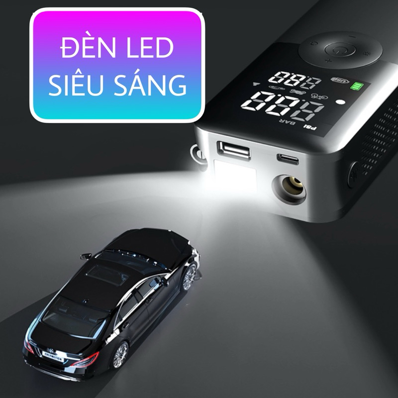 Máy bơm hơi đa năng mini không dây dùng pin Carsun C3106 - Bơm điện tử thông minh đo áp suất lốp ô tô và xe máy