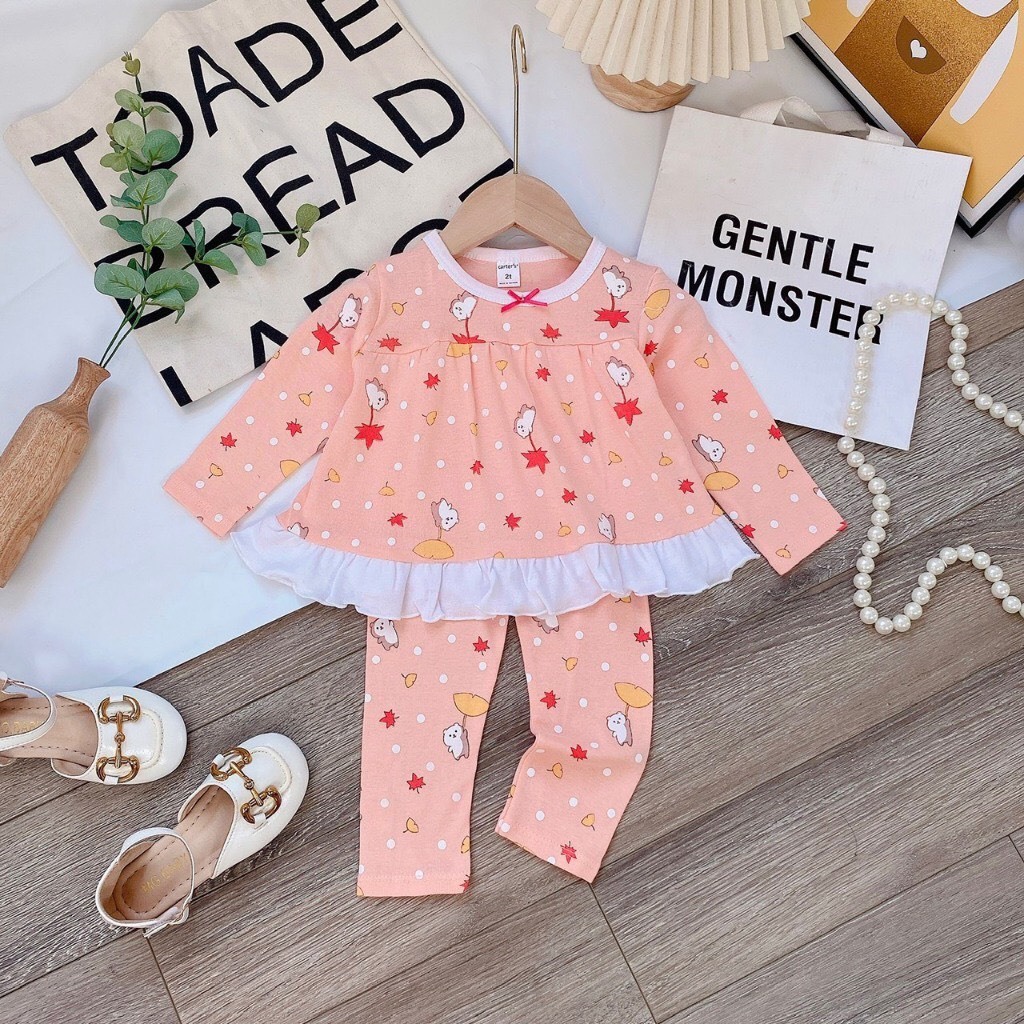 Bộ quần áo bé gái dài tay Zip Carrter, Đồ bộ bé gái dài tay thu đông 7-17kg