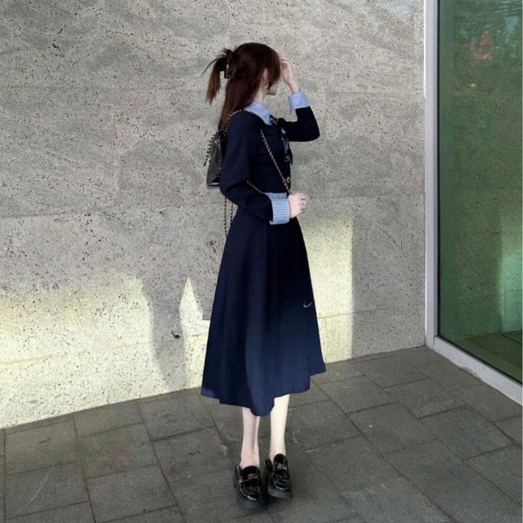 Sét đồ nữ PHUONGMOON, áo phối sơ mi mix chân váy xòe dài