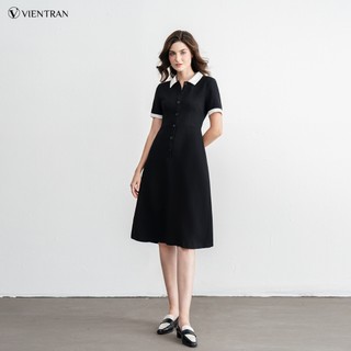 Đầm VIEN TRAN Dáng A Cài Cúc Cổ Bẻ Phối Màu V63R23H021