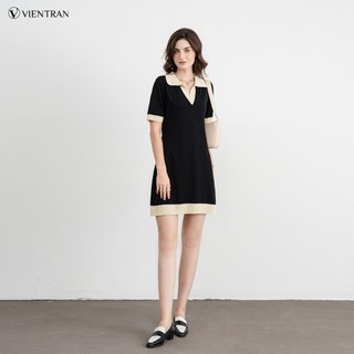 Đầm Len VIEN TRAN Dáng A Cổ Bẻ Phối Màu V63R23Q006