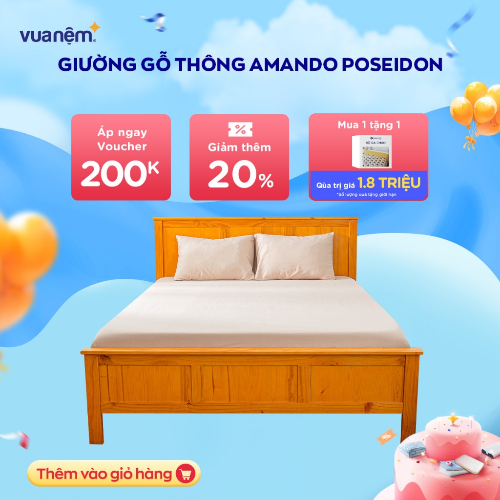 Giường gỗ thông Amando Poseidon