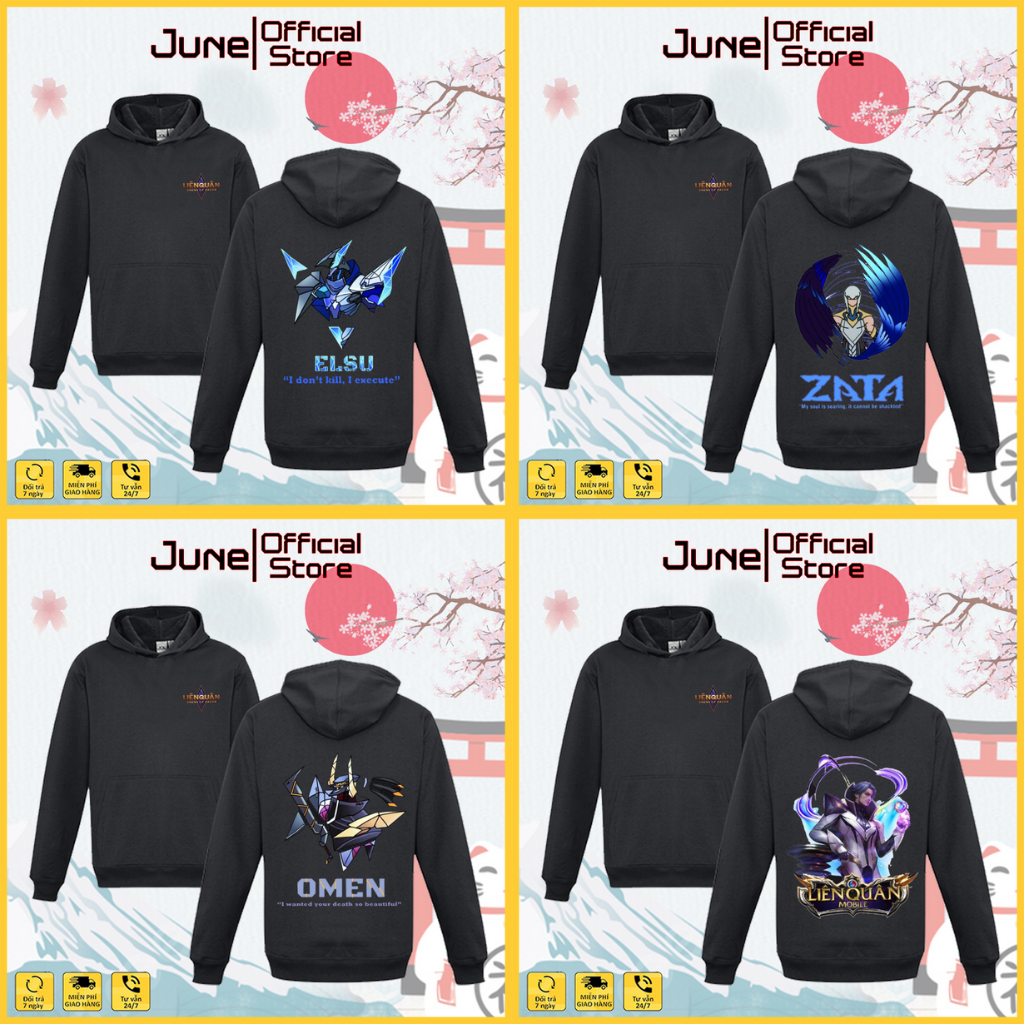 Áo Khoác Game Liên quân Mobile, Áo Hoodie liên quân mẫu hình Elsu, Zata, Omen, Yan Chất nỉ ấp áp dày dặn
