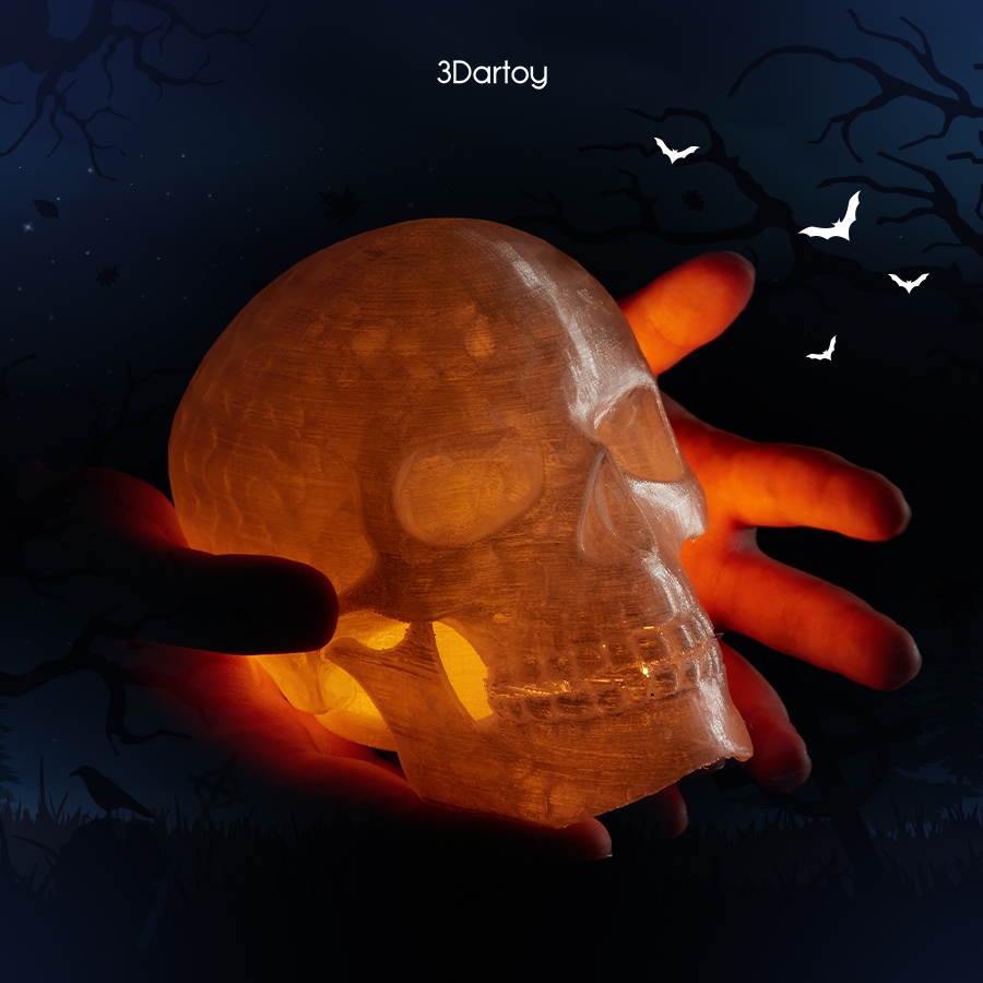 Đèn phát sáng Halloween hình đầu lâu to 16x11cm trang trí