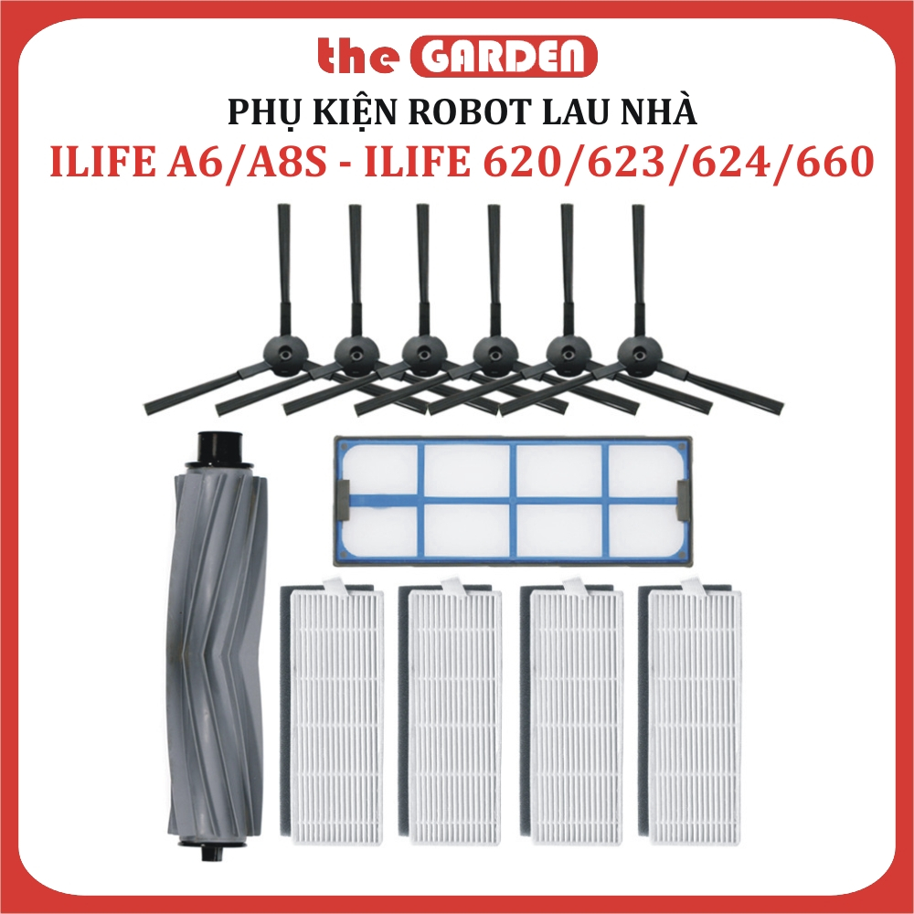 Phụ kiện Lọc hepa , Khăn, Giẻ lau, Chổi giữa, Cuộn, Chổi cạnh, Robot hút bụi ILIFE 620/623/624/660/6