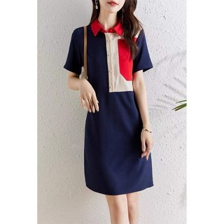 Đầm bigsize thiết kế Mit Design 40kg_120kg mẫu xanh than cổ sơ mi phối be,đỏ đô mặc đi làm đi chơi siêu xinh