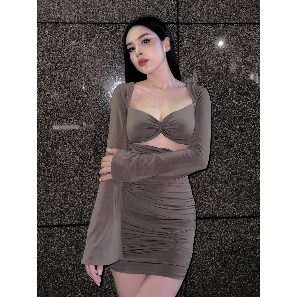 Đầm body khoét lưng siêu tôn dáng có mút ngực
