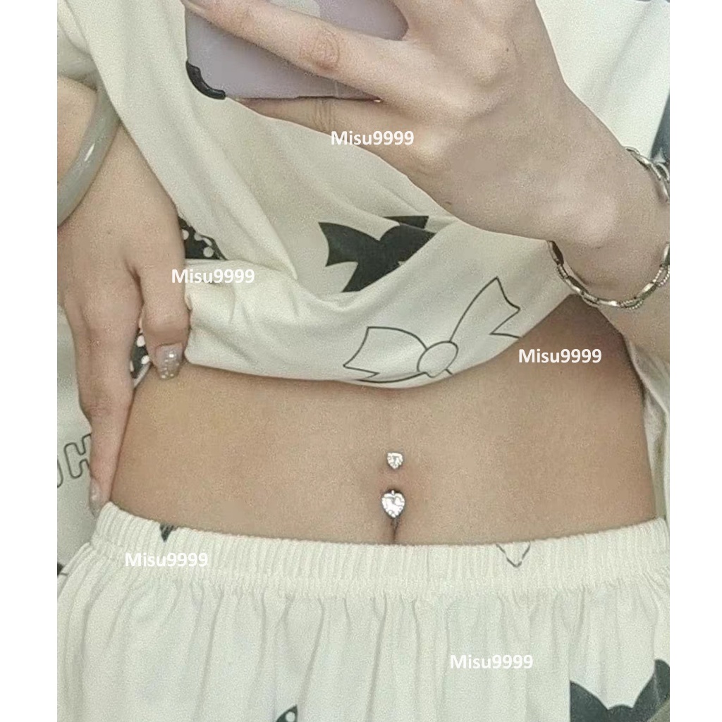 Khuyên rốn titan 2 đầu tim đính đá tim