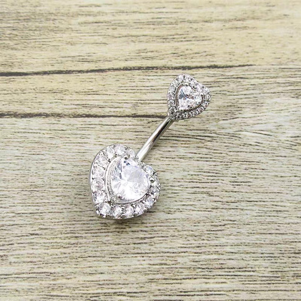 Khuyên rốn titan 2 đầu tim đính đá tim