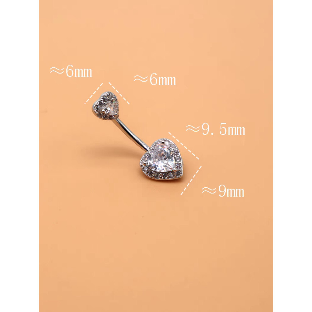 Khuyên rốn titan 2 đầu tim đính đá tim