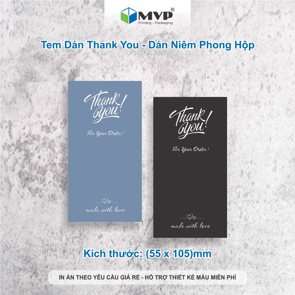 Tem Giấy Dán Hộp Carton Đóng Hàng, Tem Thank You Dán Niêm Phong Hộp MÀU TỐI, Decal giấy cán màng OPP