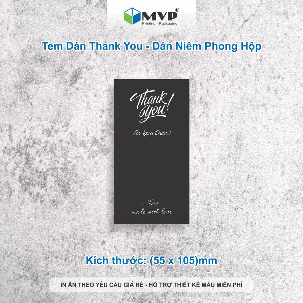Tem Giấy Dán Hộp Carton Đóng Hàng, Tem Thank You Dán Niêm Phong Hộp MÀU TỐI, Decal giấy cán màng OPP